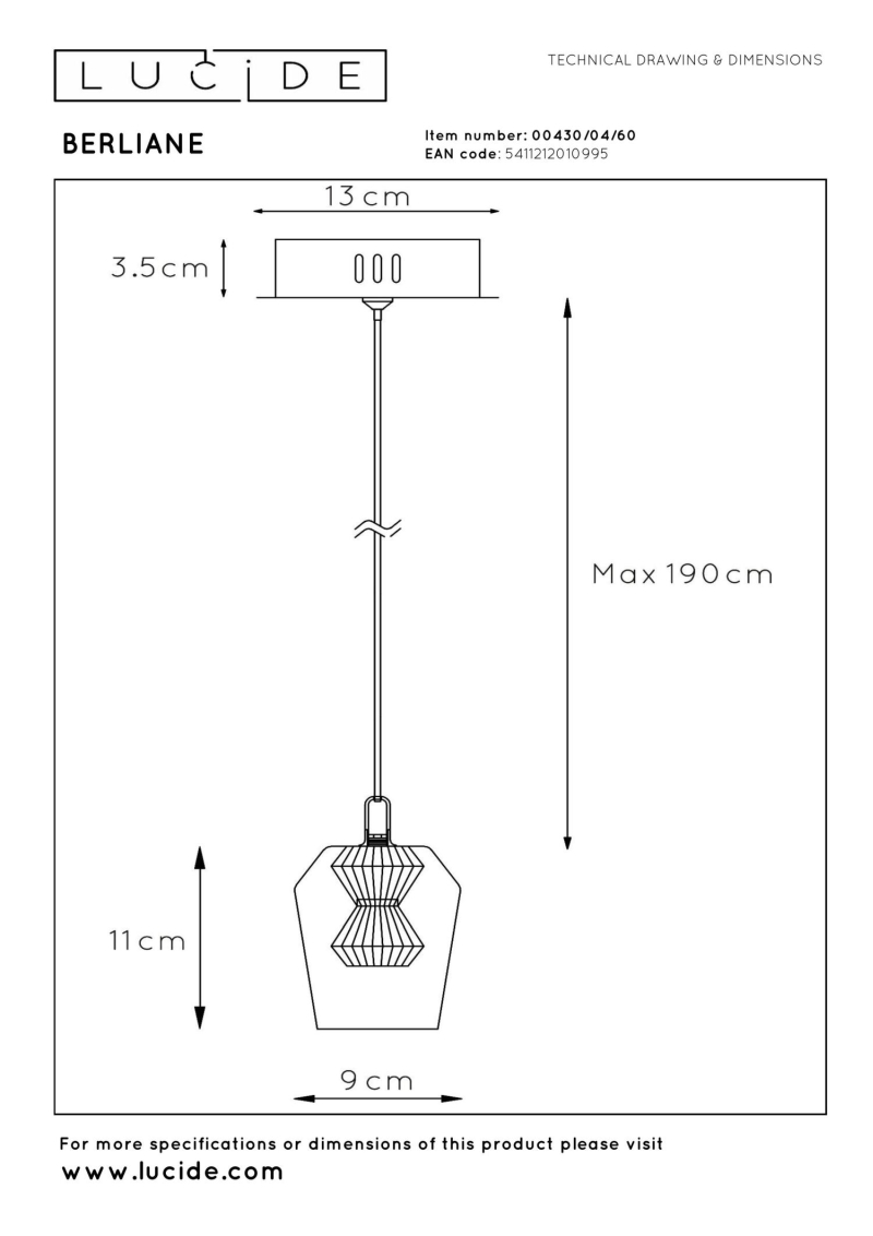 Lucide BERLIANE - Závesné svietidlo - Ø 12 cm - LED Rozm. - 1x3W 2700K - Transparent